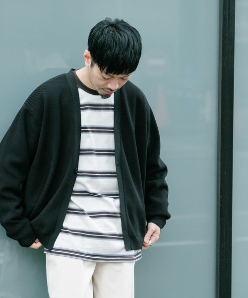 ITEMS URBANRESEARCH（アイテムズ アーバンリサーチ）の「コットンボーダー 長袖リブカットソー（Tシャツ/カットソー・メンズ・オフホワイト/グレー/ブラック・MEDIUM/LARGE）」の10枚目の写真