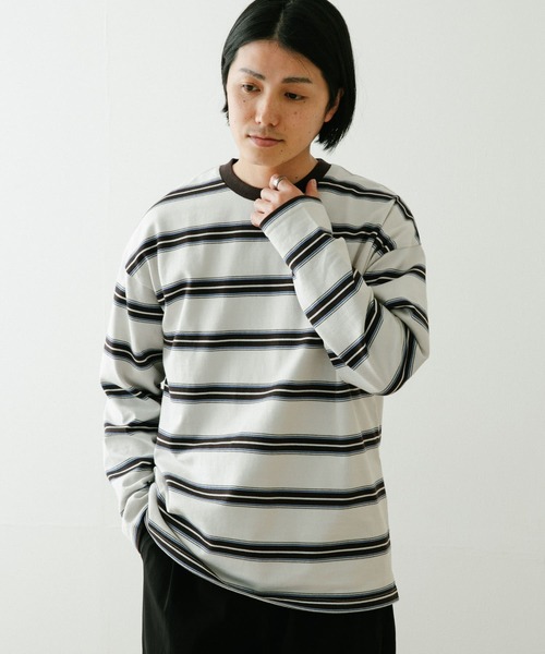 ITEMS URBANRESEARCH（アイテムズ アーバンリサーチ）の「コットンボーダー 長袖リブカットソー（Tシャツ/カットソー・メンズ・オフホワイト/グレー/ブラック・MEDIUM/LARGE）」の11枚目の写真