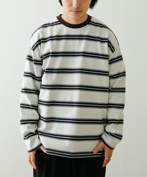 ITEMS URBANRESEARCH（アイテムズ アーバンリサーチ）の「コットンボーダー 長袖リブカットソー（Tシャツ/カットソー・メンズ・オフホワイト/グレー/ブラック・MEDIUM/LARGE）」の14枚目の写真