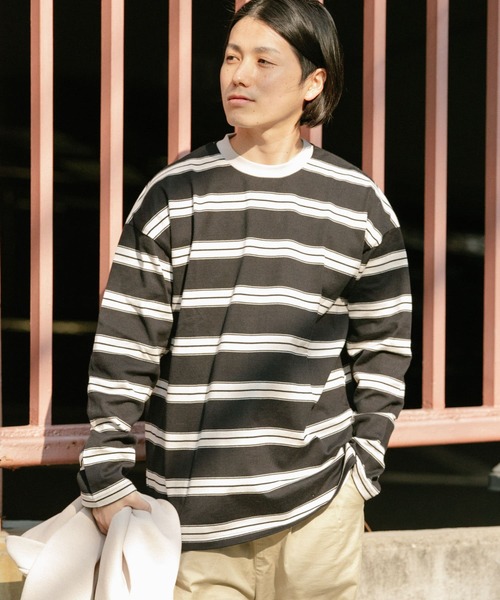 ITEMS URBANRESEARCH（アイテムズ アーバンリサーチ）の「コットンボーダー 長袖リブカットソー（Tシャツ/カットソー・メンズ・オフホワイト/グレー/ブラック・MEDIUM/LARGE）」の15枚目の写真