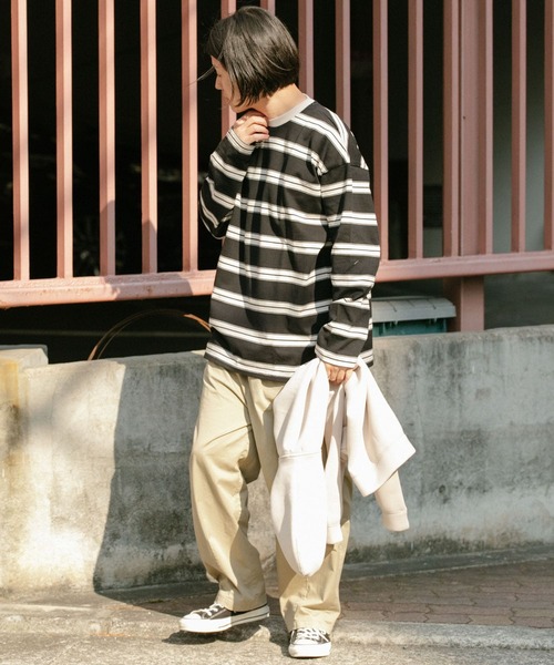 ITEMS URBANRESEARCH（アイテムズ アーバンリサーチ）の「コットンボーダー 長袖リブカットソー（Tシャツ/カットソー・メンズ・オフホワイト/グレー/ブラック・MEDIUM/LARGE）」の19枚目の写真