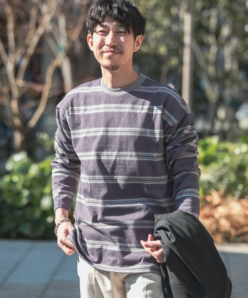 ITEMS URBANRESEARCH（アイテムズ アーバンリサーチ）の「コットンボーダー 長袖リブカットソー（Tシャツ/カットソー・メンズ・オフホワイト/グレー/ブラック・MEDIUM/LARGE）」の20枚目の写真