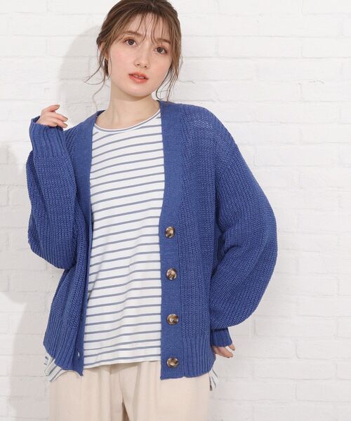 SHOO・LA・RUE（シューラルー）の「◆テープヤーンブレンドVネックカーディガン（カーディガン/ボレロ・レディース・ブルー/グリーン/ナチュラル/アイボリー系4・00）」の4枚目の写真