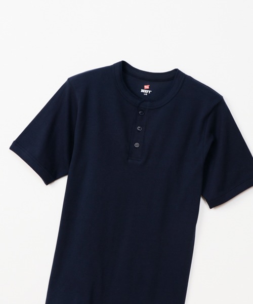 Hanes/ヘインズ】メンズ ビーフィー リブヘンリーネックTシャツ（T