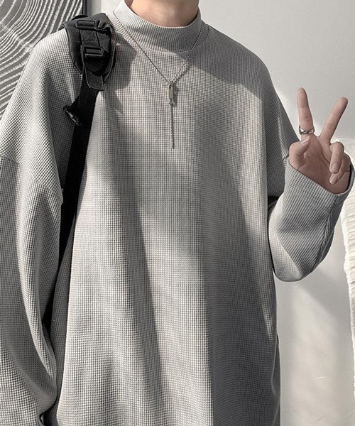 NOWLE（ノウル）の「【NOWLE】ハーフ ハイネック 無地 ロンティ（Tシャツ/カットソー・メンズ・ホワイト/ブラック/グレー・MEDIUM/LARGE/X-LARGE）」の9枚目の写真