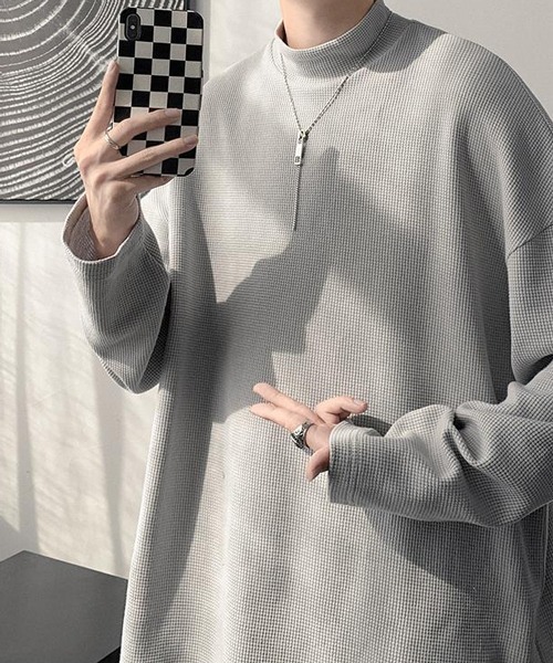 NOWLE（ノウル）の「【NOWLE】ハーフ ハイネック 無地 ロンティ（Tシャツ/カットソー・メンズ・ホワイト/ブラック/グレー・MEDIUM/LARGE/X-LARGE）」の10枚目の写真