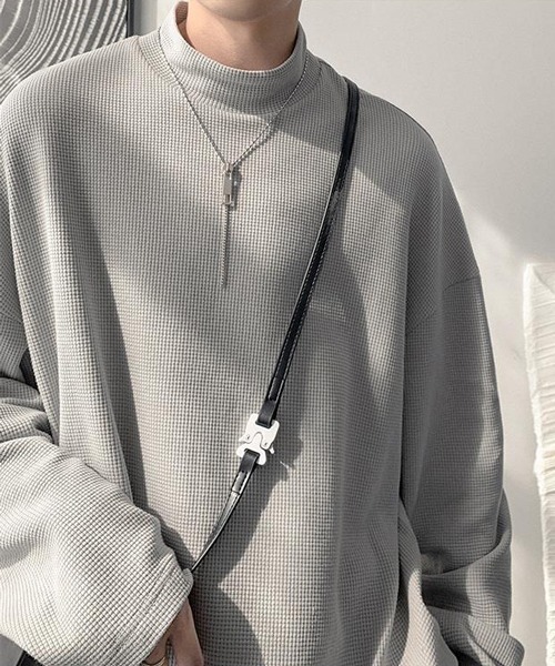 NOWLE（ノウル）の「【NOWLE】ハーフ ハイネック 無地 ロンティ（Tシャツ/カットソー・メンズ・ホワイト/ブラック/グレー・MEDIUM/LARGE/X-LARGE）」の11枚目の写真