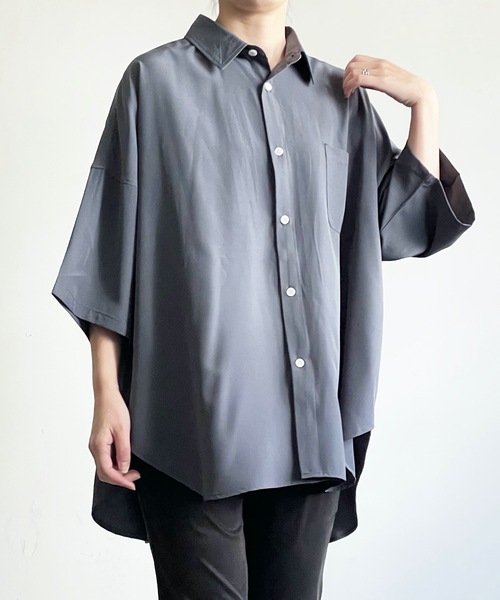 THE TWENTYSEVEN（ザ トゥエンティーセブン）の「The TWENTYSEVEN:PE STRETCH DROP SHOULDER SHIRTS S/S ポリストレッチドロップショルダーシャツショートスリーブ（シャツ/ブラウス・レディース・ホワイト/グリーン/チャコールグレー/イエロー・L/M/XL）」の3枚目の写真