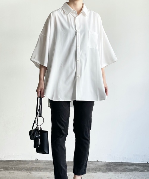 THE TWENTYSEVEN（ザ トゥエンティーセブン）の「The TWENTYSEVEN:PE STRETCH DROP SHOULDER SHIRTS S/S ポリストレッチドロップショルダーシャツショートスリーブ（シャツ/ブラウス・レディース・ホワイト/グリーン/チャコールグレー/イエロー・L/M/XL）」の7枚目の写真