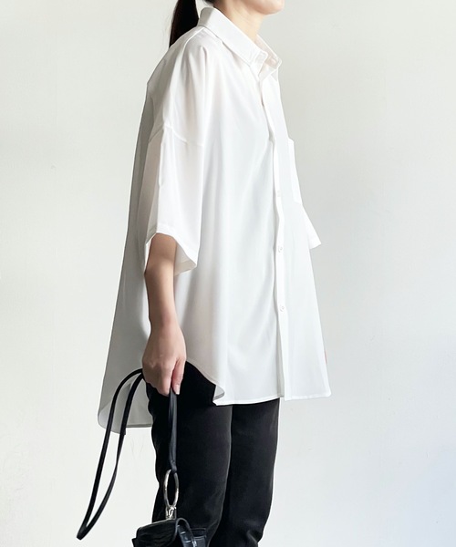 THE TWENTYSEVEN（ザ トゥエンティーセブン）の「The TWENTYSEVEN:PE STRETCH DROP SHOULDER SHIRTS S/S ポリストレッチドロップショルダーシャツショートスリーブ（シャツ/ブラウス・レディース・ホワイト/グリーン/チャコールグレー/イエロー・L/M/XL）」の10枚目の写真