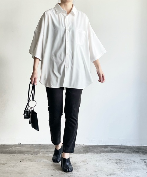 THE TWENTYSEVEN（ザ トゥエンティーセブン）の「The TWENTYSEVEN:PE STRETCH DROP SHOULDER SHIRTS S/S ポリストレッチドロップショルダーシャツショートスリーブ（シャツ/ブラウス・レディース・ホワイト/グリーン/チャコールグレー/イエロー・L/M/XL）」の9枚目の写真