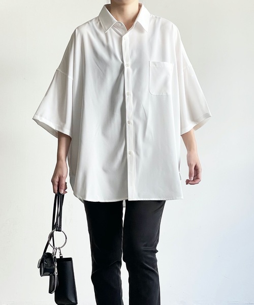 THE TWENTYSEVEN（ザ トゥエンティーセブン）の「The TWENTYSEVEN:PE STRETCH DROP SHOULDER SHIRTS S/S ポリストレッチドロップショルダーシャツショートスリーブ（シャツ/ブラウス・レディース・ホワイト/グリーン/チャコールグレー/イエロー・L/M/XL）」の6枚目の写真