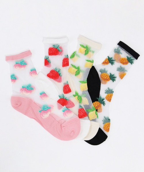 WC（ダブル シー）の「フルーツシアーソックス（ソックス/靴下・レディース・イエロー/ブラック/ピンク/ホワイト・FREE）」の12枚目の写真