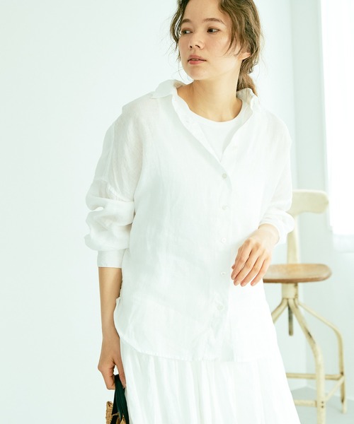 PUAL CE CIN（ピュアルセシン）の「フレンチリネンブラウス（シャツ/ブラウス・レディース・オフホワイト/ブラック/ベージュ・FREE）」の4枚目の写真