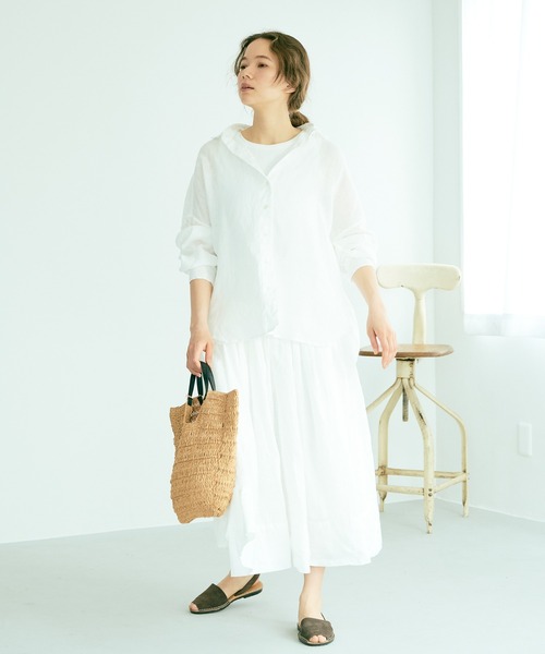 PUAL CE CIN（ピュアルセシン）の「フレンチリネンブラウス（シャツ/ブラウス・レディース・オフホワイト/ブラック/ベージュ・FREE）」の8枚目の写真