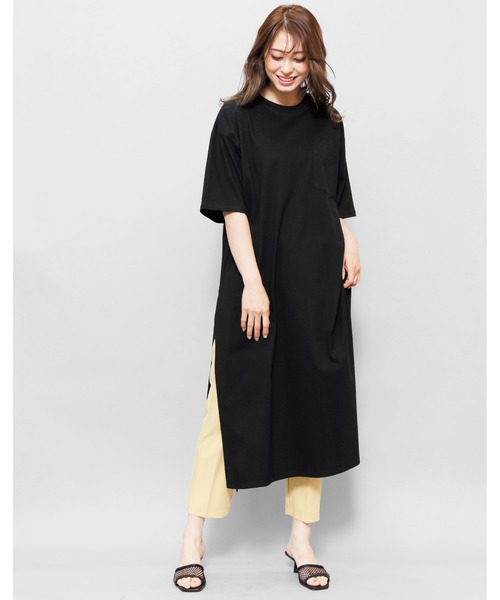 セール 綿100 ディープサイドスリットtシャツワンピース ワンピース Mili An Deni ミリアンデニ のファッション通販 Zozotown