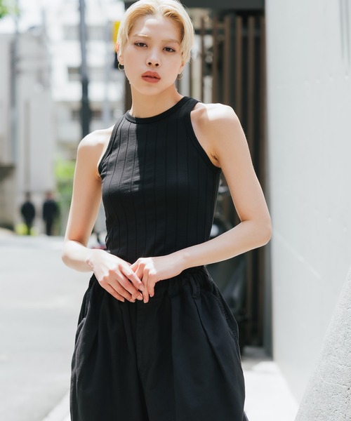 YOUNG&OLSEN The DRYGOODS STORE(ヤングアンドオルセン)の「YOUNG & OLSEN/ヤングアンドオルセン BROAD RIB A-TANK タンクトップ(タンクトップ・レディース・ホワイト/ホワイト×ブルー/ブラック/ベージュ/ネイビー系・1/2)」の3枚目の写真