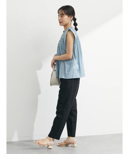 Green　Parks（グリーンパークス）の「インド綿 フリルノースリーブブラウス（シャツ/ブラウス・レディース・ブラック/オフホワイト/サックスブルー・FREE）」の5枚目の写真