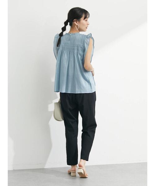 Green　Parks（グリーンパークス）の「インド綿 フリルノースリーブブラウス（シャツ/ブラウス・レディース・ブラック/オフホワイト/サックスブルー・FREE）」の6枚目の写真