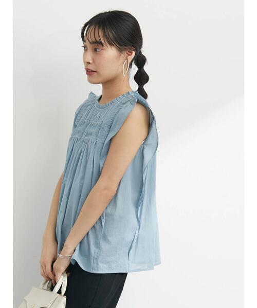 Green　Parks（グリーンパークス）の「インド綿 フリルノースリーブブラウス（シャツ/ブラウス・レディース・ブラック/オフホワイト/サックスブルー・FREE）」の8枚目の写真