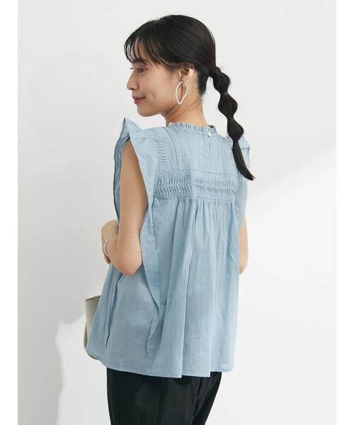 Green　Parks（グリーンパークス）の「インド綿 フリルノースリーブブラウス（シャツ/ブラウス・レディース・ブラック/オフホワイト/サックスブルー・FREE）」の9枚目の写真
