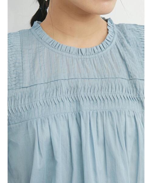 Green　Parks（グリーンパークス）の「インド綿 フリルノースリーブブラウス（シャツ/ブラウス・レディース・ブラック/オフホワイト/サックスブルー・FREE）」の10枚目の写真