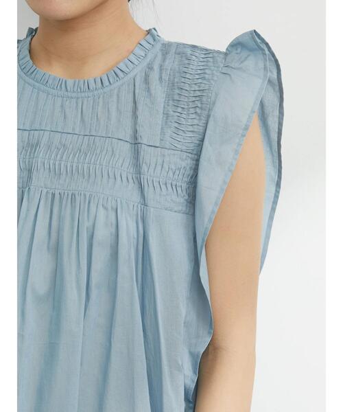 Green　Parks（グリーンパークス）の「インド綿 フリルノースリーブブラウス（シャツ/ブラウス・レディース・ブラック/オフホワイト/サックスブルー・FREE）」の11枚目の写真