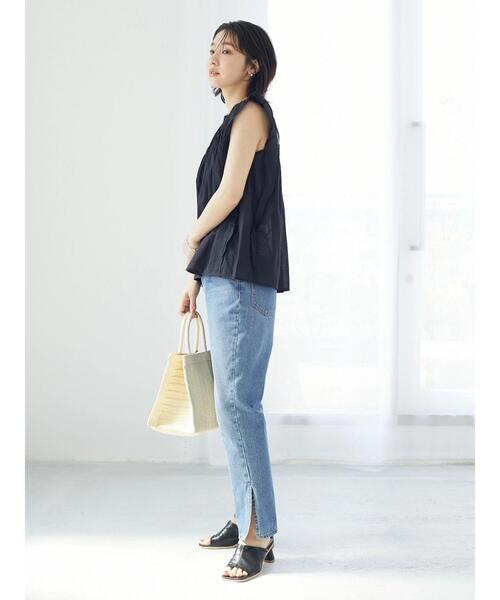 Green　Parks（グリーンパークス）の「インド綿 フリルノースリーブブラウス（シャツ/ブラウス・レディース・ブラック/オフホワイト/サックスブルー・FREE）」の14枚目の写真