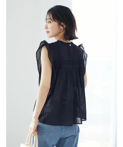 Green　Parks（グリーンパークス）の「インド綿 フリルノースリーブブラウス（シャツ/ブラウス・レディース・ブラック/オフホワイト/サックスブルー・FREE）」の16枚目の写真