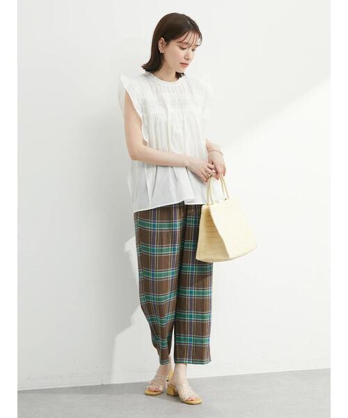 Green　Parks（グリーンパークス）の「インド綿 フリルノースリーブブラウス（シャツ/ブラウス・レディース・ブラック/オフホワイト/サックスブルー・FREE）」の17枚目の写真