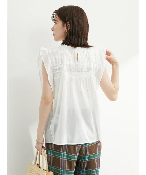 Green　Parks（グリーンパークス）の「インド綿 フリルノースリーブブラウス（シャツ/ブラウス・レディース・ブラック/オフホワイト/サックスブルー・FREE）」の21枚目の写真