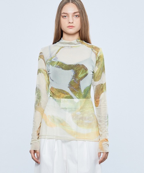 Cycle By Myob(サイクル バイ エムワイオービー)の「【Cycle By Myob】Kristina Tuzovaドローイングスキンシアートップス CYCLESS22-15-TP(Tシャツ/カットソー・レディース・パープル/イエロー・FREE)」の6枚目の写真