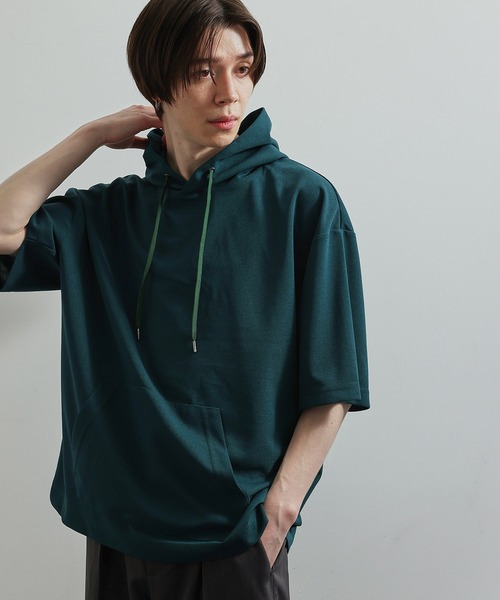 JUNRED（ジュンレッド）の「シルキードライハーフスリーブプルパーカー（パーカー・メンズ・チャコールグレー/ブルー/グリーン/ベージュ系その他・LL/M/L）」の5枚目の写真