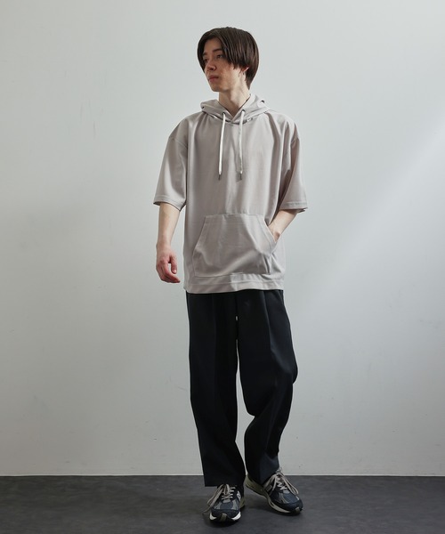 JUNRED（ジュンレッド）の「シルキードライハーフスリーブプルパーカー（パーカー・メンズ・チャコールグレー/ブルー/グリーン/ベージュ系その他・LL/M/L）」の16枚目の写真