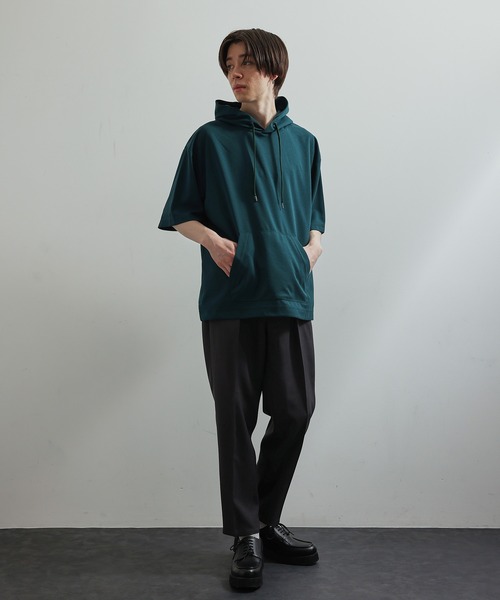 JUNRED（ジュンレッド）の「シルキードライハーフスリーブプルパーカー（パーカー・メンズ・チャコールグレー/ブルー/グリーン/ベージュ系その他・LL/M/L）」の8枚目の写真