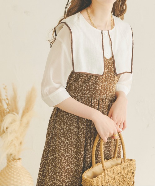 Ambre Neige(アンブルネージュ)の「パイピングビッグカラーシアーブラウス/【WEB/EC限定商品】(シャツ/ブラウス・レディース・ベージュ/オフホワイト/ピンク・FREE)」の2枚目の写真