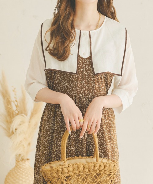 Ambre Neige(アンブルネージュ)の「パイピングビッグカラーシアーブラウス/【WEB/EC限定商品】(シャツ/ブラウス・レディース・ベージュ/オフホワイト/ピンク・FREE)」の7枚目の写真