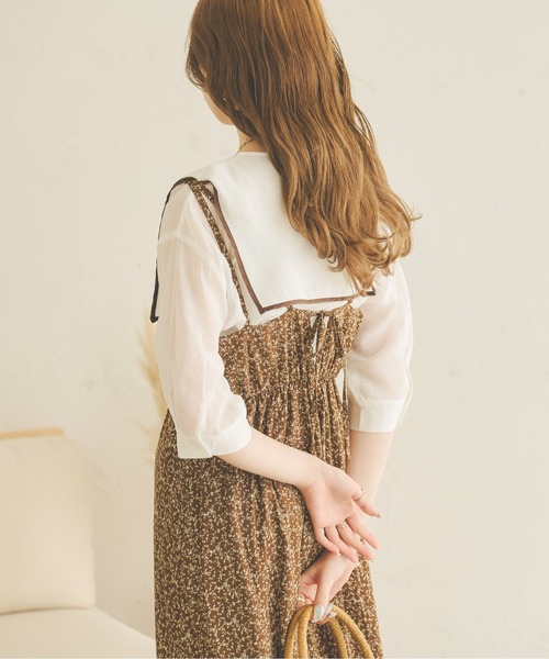 Ambre Neige(アンブルネージュ)の「パイピングビッグカラーシアーブラウス/【WEB/EC限定商品】(シャツ/ブラウス・レディース・ベージュ/オフホワイト/ピンク・FREE)」の9枚目の写真