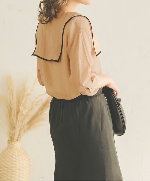 Ambre Neige(アンブルネージュ)の「パイピングビッグカラーシアーブラウス/【WEB/EC限定商品】(シャツ/ブラウス・レディース・ベージュ/オフホワイト/ピンク・FREE)」の15枚目の写真