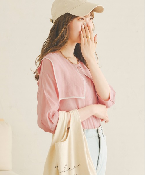 Ambre Neige(アンブルネージュ)の「パイピングビッグカラーシアーブラウス/【WEB/EC限定商品】(シャツ/ブラウス・レディース・ベージュ/オフホワイト/ピンク・FREE)」の18枚目の写真