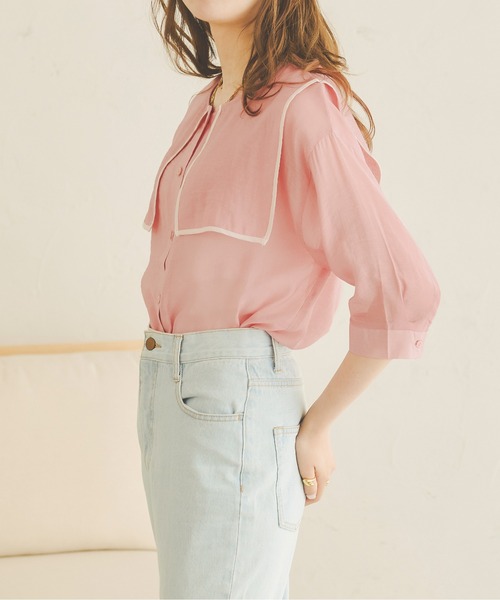 Ambre Neige(アンブルネージュ)の「パイピングビッグカラーシアーブラウス/【WEB/EC限定商品】(シャツ/ブラウス・レディース・ベージュ/オフホワイト/ピンク・FREE)」の20枚目の写真