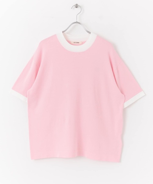 HEYUMM（ヘユム）の「配色カラーサマーニットトップ（ニット/セーター・メンズ・オフホワイト/ピンク/グリーン・ONE）」の3枚目の写真