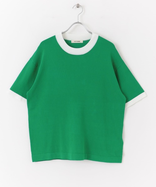 HEYUMM（ヘユム）の「配色カラーサマーニットトップ（ニット/セーター・メンズ・オフホワイト/ピンク/グリーン・ONE）」の5枚目の写真