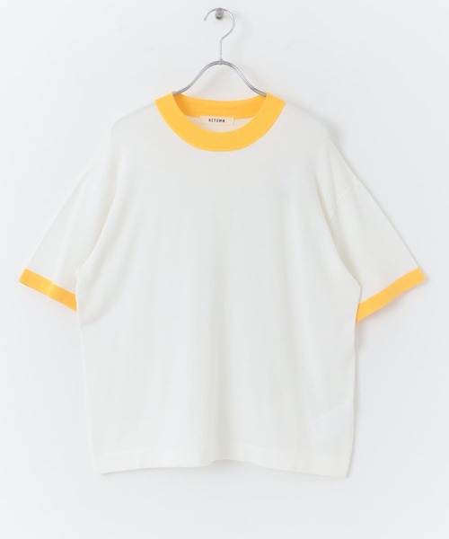 HEYUMM（ヘユム）の「配色カラーサマーニットトップ（ニット/セーター・メンズ・オフホワイト/ピンク/グリーン・ONE）」の6枚目の写真