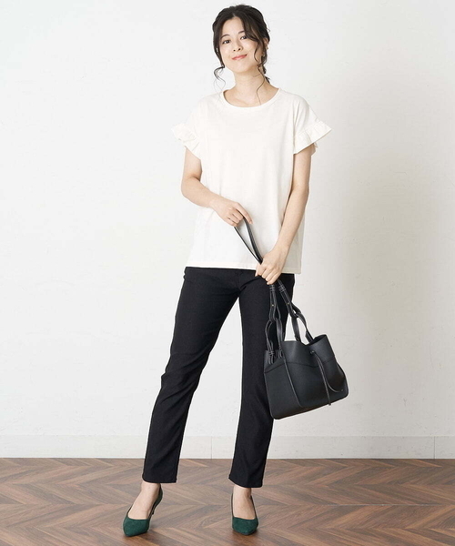 OFUON le MK（オフオンルエムケー）の「【洗濯機で洗える】ハイパーストレッチパンツ（デニムパンツ・レディース・ブラック・38/36）」の10枚目の写真