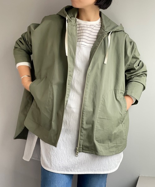 BEARDSLEY（ビアズリー）の「シャツフーディーパーカー（ブルゾン・レディース・チャコールグレー/カーキ・FREE）」の9枚目の写真