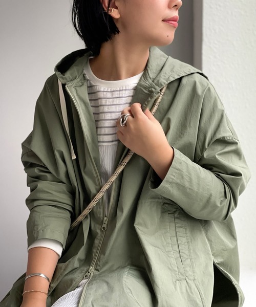 BEARDSLEY（ビアズリー）の「シャツフーディーパーカー（ブルゾン・レディース・チャコールグレー/カーキ・FREE）」の8枚目の写真