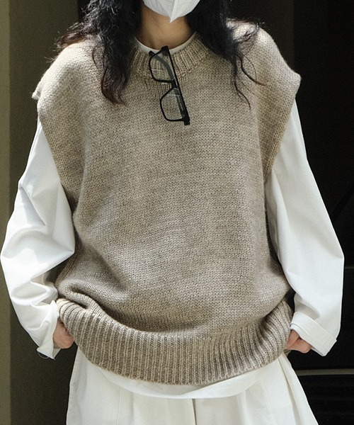 chuclla（チュクラ）の「ウールニット ルーズベスト chw22a073（ニット/セーター・レディース・ブラウン/アイボリー・FREE）」の13枚目の写真