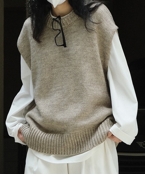 chuclla（チュクラ）の「ウールニット ルーズベスト chw22a073（ニット/セーター・レディース・ブラウン/アイボリー・FREE）」の19枚目の写真