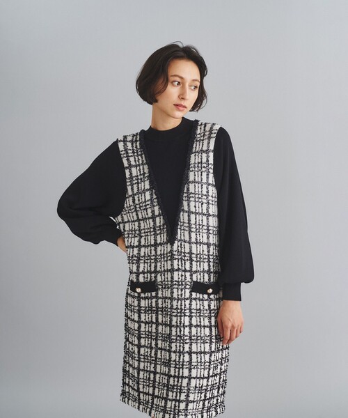 ツイードレイヤードニットワンピース　ダイアグラム　グレースコンチネンタル ツイードレイヤードニットワンピース ダイアグラム グレース